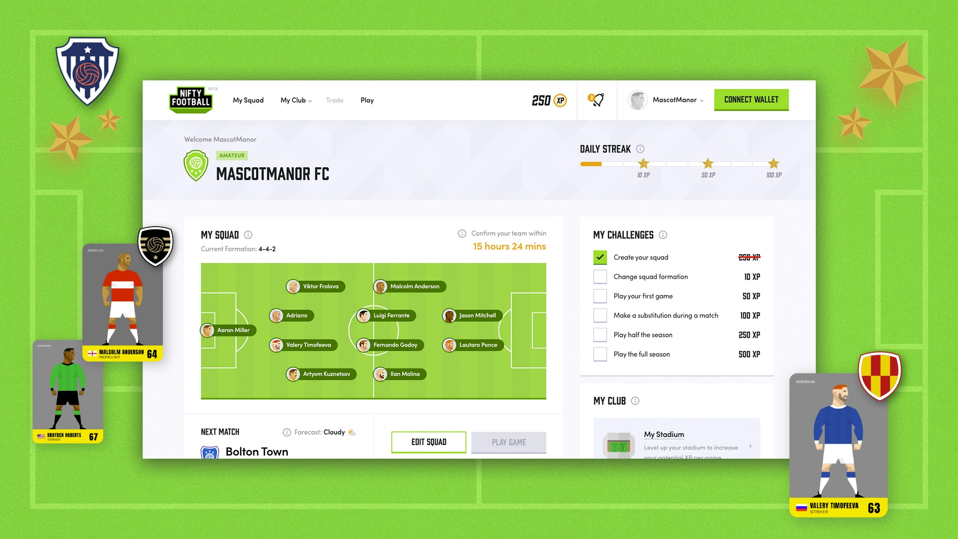 Mockup of Play to Earn Game Nifty Football showcasing Web3 Design